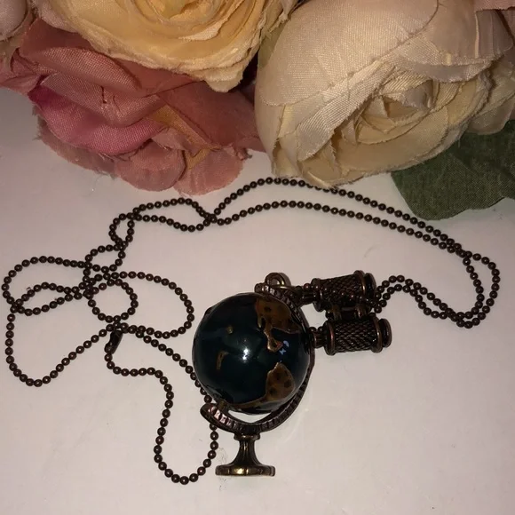 Globe Necklace World Globe and Binoculars Necklace Globe Graduation Gift - Picture 6 of 16